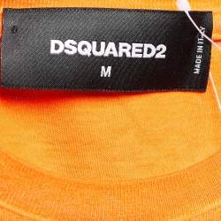 Pre Owned Dsquared2 Orange Pigment Dyed Jersey Detention T-Shirt M