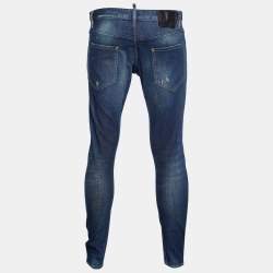 Pre Owned Dsquared2 Indigo Distressed Denim Paint Splatter Twist Jeans Waist L