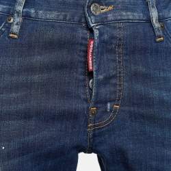 Pre Owned Dsquared2 Indigo Distressed Denim Paint Splatter Twist Jeans Waist L