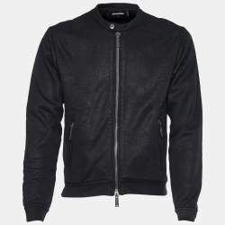 Dsquared2 Black Cotton Knit Foil Print Zip Front Bomber Jacket L