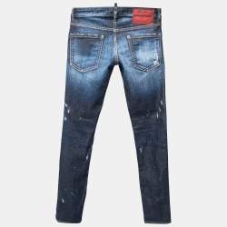 Pre Owned Dsquared2 Blue Denim Paint Splatter Slim Fit Jeans M Waist 30