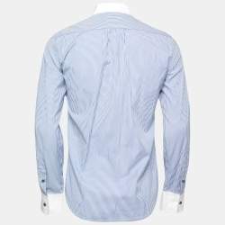 Dsquared2 Blue Striped Cotton Contrast Collar & Cuff Button Front Shirt S