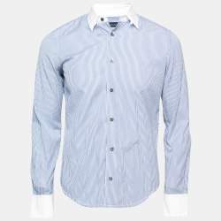 Dsquared2 Blue Striped Cotton Contrast Collar & Cuff Button Front Shirt S