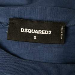 Pre Owned Dsquared2 Blue Cotton Logo Icon Embroidered T-Shirt S