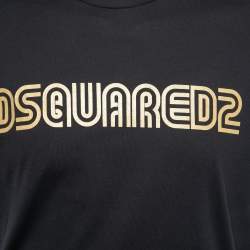 Pre Owned Dsquared2 Black Cotton Logo Printed Short Sleeve T-Shirt L