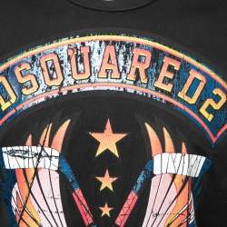 Pre Owned Dsquared2 Black Printed Cotton Short Sleeve T-Shirt M