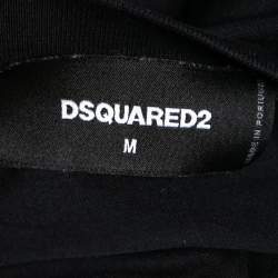 Pre Owned Dsquared2 Black Cotton Logo Printed Short Sleeve T-Shirt M