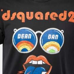 Pre Owned Dsquared2 Black Cotton Logo Printed Short Sleeve T-Shirt M