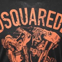 Pre Owned Dsquared2 Black Printed Cotton Short Sleeve T-Shirt M