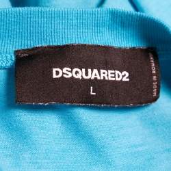 Pre Owned Dsquared2 Bright Blue Cotton Logo Print Crewneck T-Shirt L