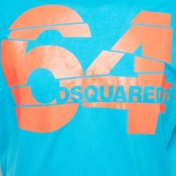Pre Owned Dsquared2 Bright Blue Cotton Logo Print Crewneck T-Shirt L