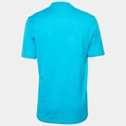 Pre Owned Dsquared2 Bright Blue Cotton Logo Print Crewneck T-Shirt L