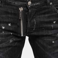 Pre Owned Dsquared2 Black Denim Distressed-Effect Skinny Slim Fit Jeans M Waist 34"