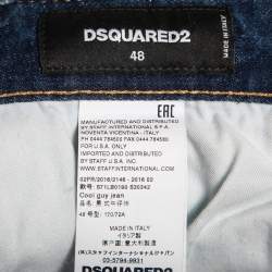 Pre Owned Dsquared2 Blue Distressed Denim Samurai Printed Jeans M Waist 33"