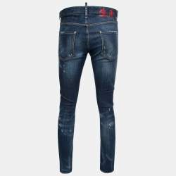 Pre Owned Dsquared2 Blue Distressed Denim Samurai Printed Jeans M Waist 33"