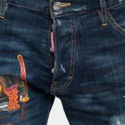 Pre Owned Dsquared2 Blue Distressed Denim Samurai Printed Jeans M Waist 33"