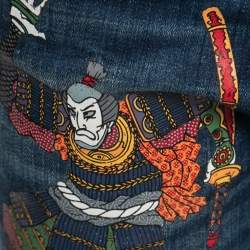 Pre Owned Dsquared2 Blue Distressed Denim Samurai Printed Jeans M Waist 33"