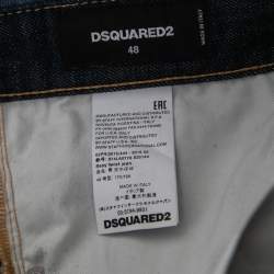 Dsquared2 Navy Blue Birds Embroidered Denim Distressed Sexy Twist Jeans M Waist 35"