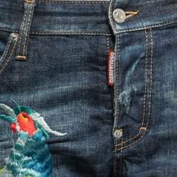 Dsquared2 Navy Blue Birds Embroidered Denim Distressed Sexy Twist Jeans M Waist 35"