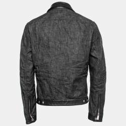 Pre Owned Dsquared2 Black Denim & Leather Biker Jacket L