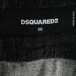 Pre Owned Dsquared2 Black Denim & Leather Biker Jacket L