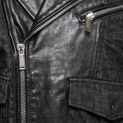 Pre Owned Dsquared2 Black Denim & Leather Biker Jacket L