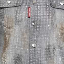 Dsquared2 Grey Splatter Effect Denim Metal Studded Jacket L