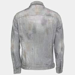 Dsquared2 Grey Splatter Effect Denim Metal Studded Jacket L
