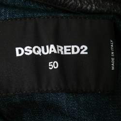 Dsquared2 Navy Blue Denim & Leather Collar Detail Jacket L