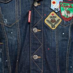 Dsquared2 Navy Blue Denim & Leather Collar Detail Jacket L