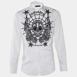 Dsquared2 White Skull Stars Texture Printed Cotton Button Front Shirt XL