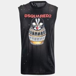Dsquared2 Black Distressed Effect Kiss Print Cotton Sleeveless T-Shirt M