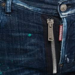 Dsquared2 Blue Distressed Paint Splattered Denim Biker Jeans S Waist 32"