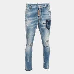 Dsquared2 Blue Distressed Denim Paint Splatter Printed Jeans M Waist: 34"