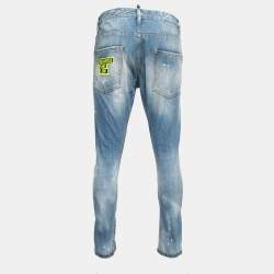 Dsquared2 Blue Distressed Denim Paint Splatter Printed Jeans M Waist: 34"