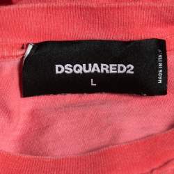 Dsquared2 Pink Logo Print Cotton New Dean Fit T-Shirt L