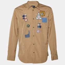 Dsquared2 Brown Cotton Applique Detail Button Front Shirt XL