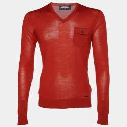 Dsquared2 Brick Orange Wool Knit V-Neck Pullover M