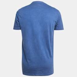 Pre Owned Dsquared2 Blue Logo Embroidered Cotton Crew Neck Half Sleeve T-Shirt L
