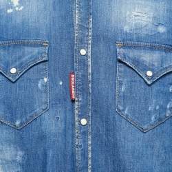 Dsquared2 Blue Washed & Distressed Denim Button Front Shirt L