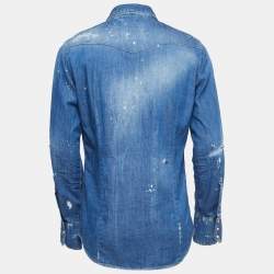 Dsquared2 Blue Washed & Distressed Denim Button Front Shirt L