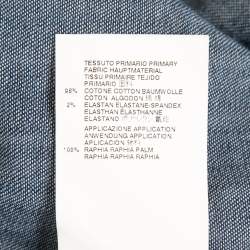 Dsquared2 Blue Washed Denim Raphia Trimmed Button Front Full Sleeve Shirt L