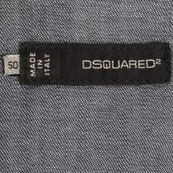Dsquared2 Blue Washed Denim Raphia Trimmed Button Front Full Sleeve Shirt L