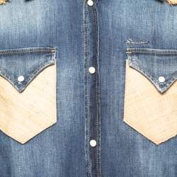 Dsquared2 Blue Washed Denim Raphia Trimmed Button Front Full Sleeve Shirt L