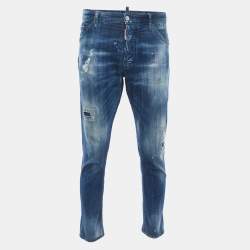 Dsquared2 Blue Distressed & Washed Denim Buttoned Jeans L Waist 36"