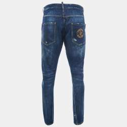 Dsquared2 Blue Crinkled & Distressed Denim Jeans L Waist 34"