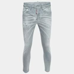 Pre Owned Dsquared2 Light Grey Distressed Skater Skinny Jeans S Waist 30"