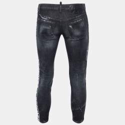 Dsquared2 Black Washed Denim Distressed Skinny Cropped Jeans L
