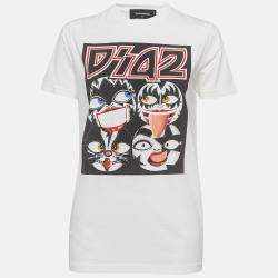Dsquared2 White Kiss Band Print Cotton Half Sleeve T-Shirt M