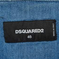 Pre Owned Dsquared2 Blue Ripped Denim Long Sleeve Shirt L